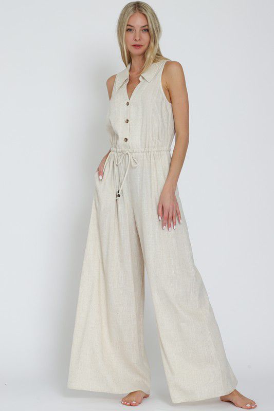 Button down tie front jumpsuit (Preorder)