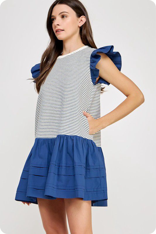 Nautical ruffle babydoll dress