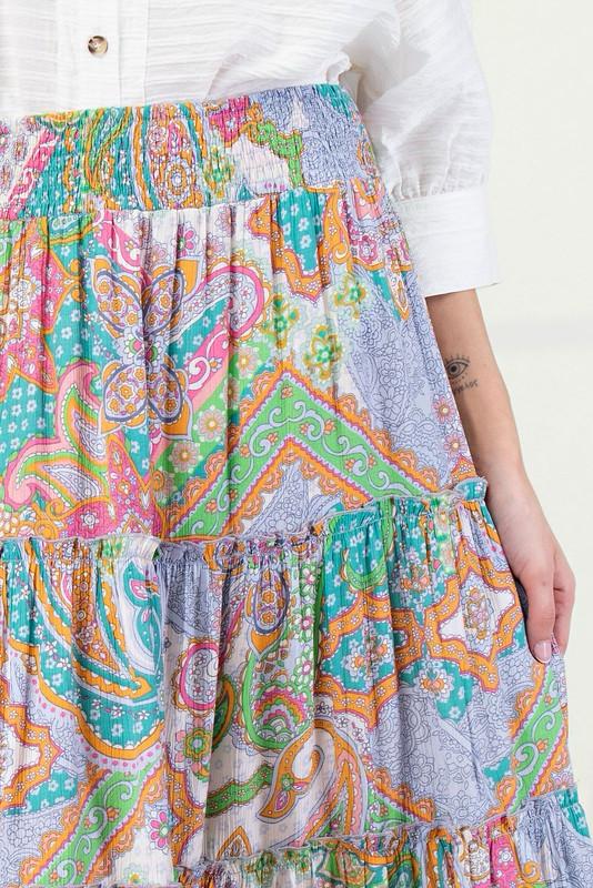 Boho paisley print tiered skirt (Preorder)