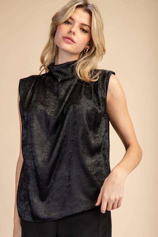 High neck black sleeveless top