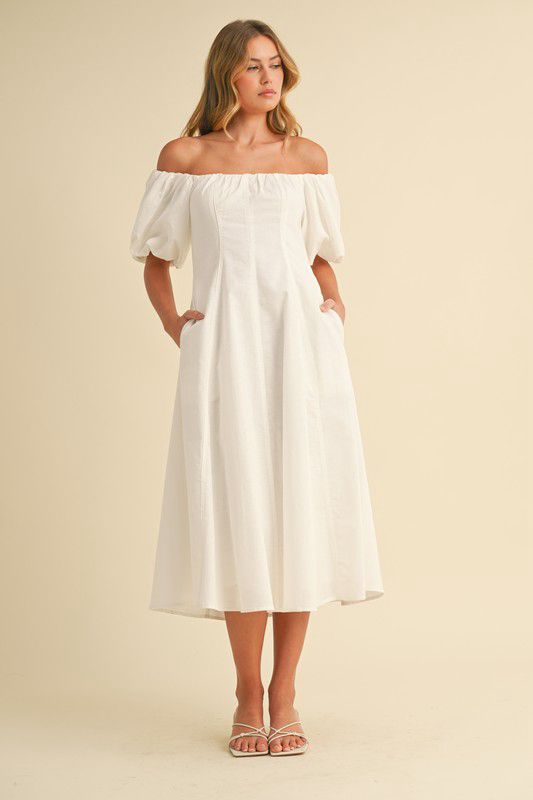 Off shoulder white midi dress (Preorder)