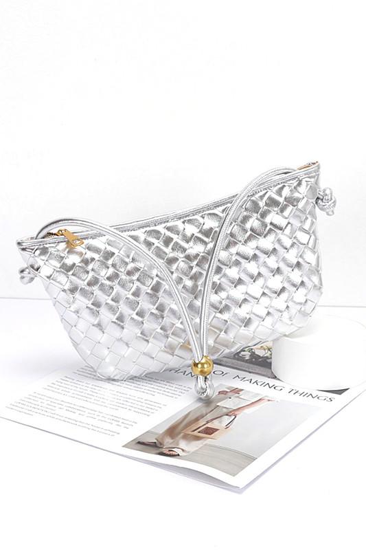 Silver straw textured shoulder bag