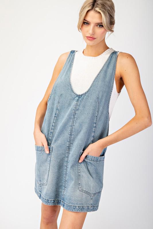 Mini denim overall dress