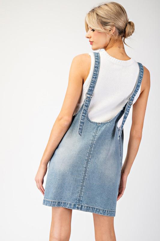 Mini denim overall dress