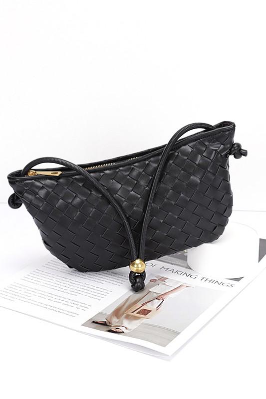 Black straw textured shoulder bag