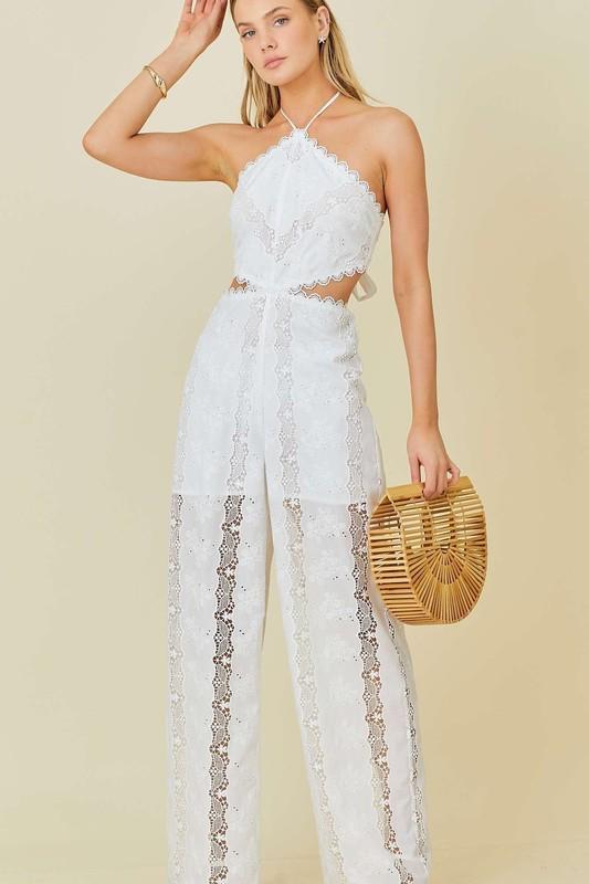 Halter lace white jumpsuit  (Preorder)