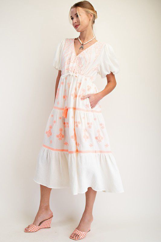 Embroidered maxi tiered dress (Preorder)