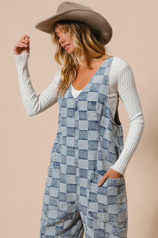 Checkered relaxed overall