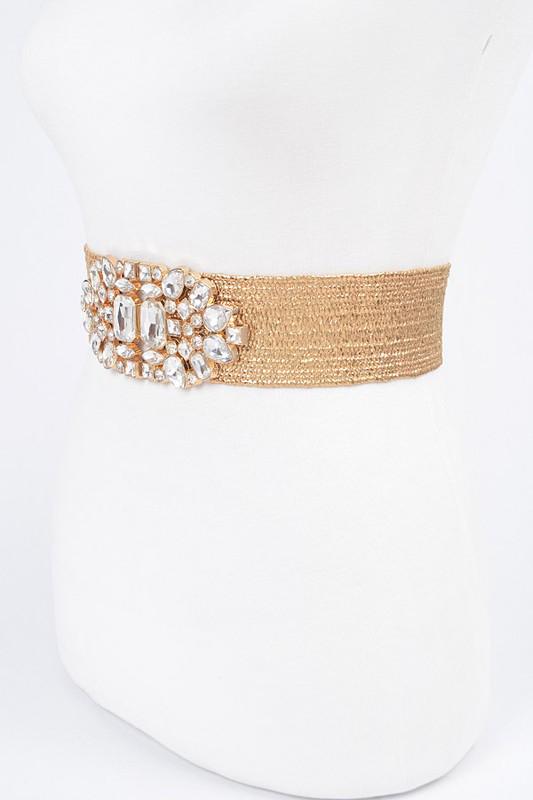 Gold straw rhinestone belt