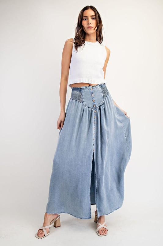 Denim front slit maxi skirt (Preorder)