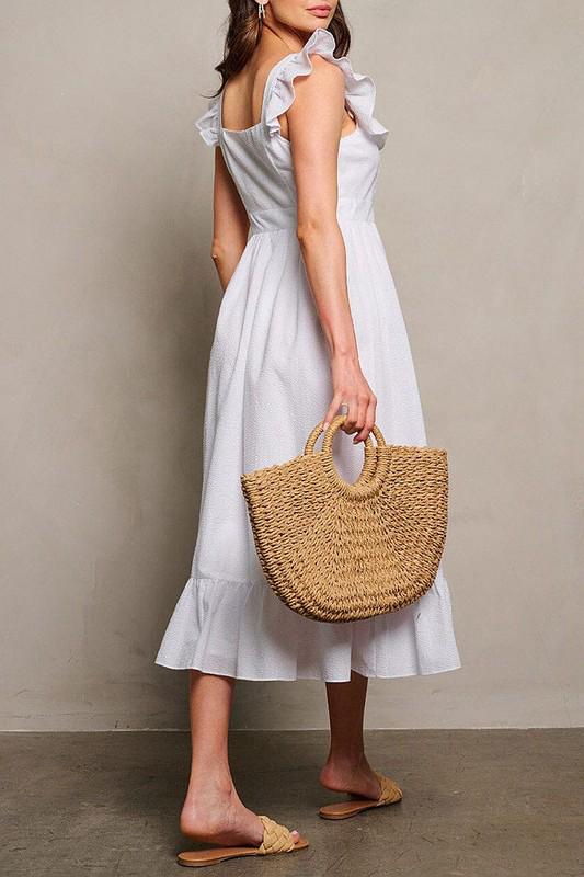 White sleeveless ruffle button up maxi dress (Available next week)