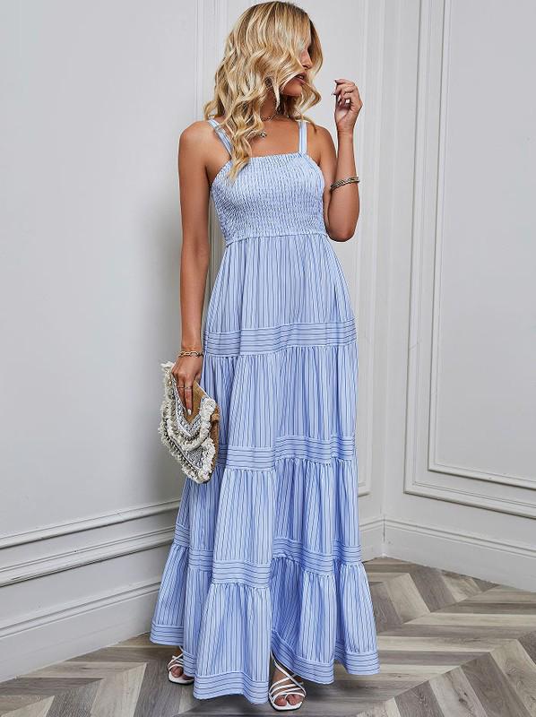 Tank top striped blue maxi dress