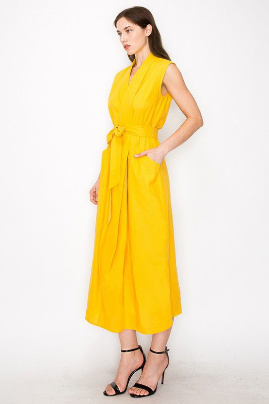 Yellow sleeveless linen maxi dress