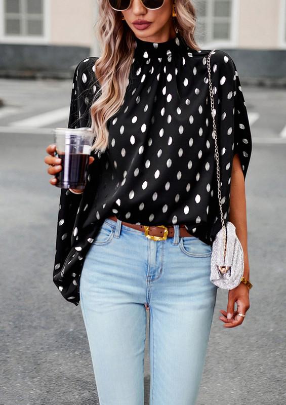 Mock neck 3/4 sleeves black dots top