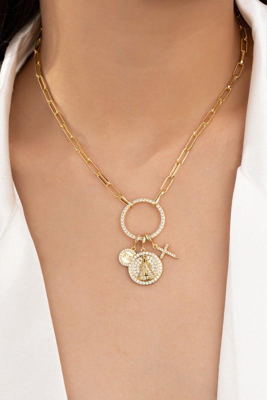 Gold charm medallion necklace