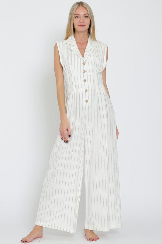 Ivory striped jumpsuit (Preorder)