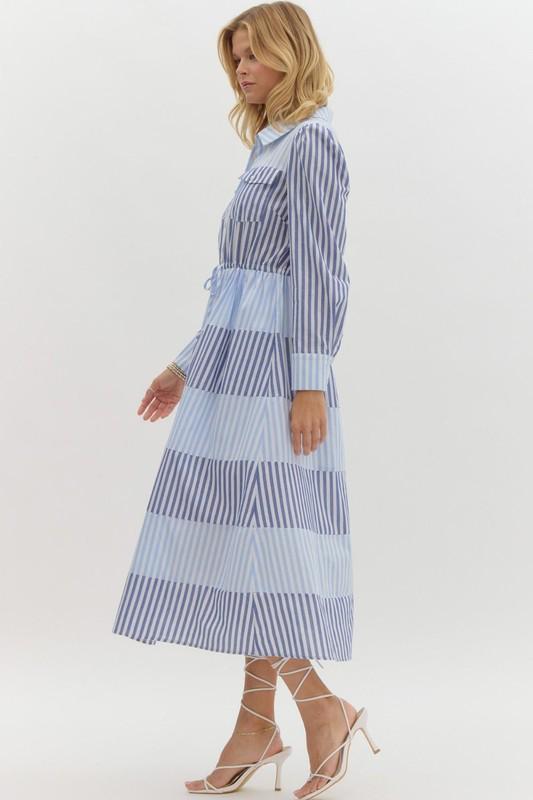 Striped collar midi dress