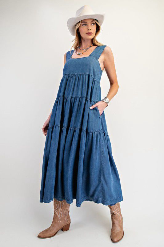 Washed denim maxi dress (Preorder)