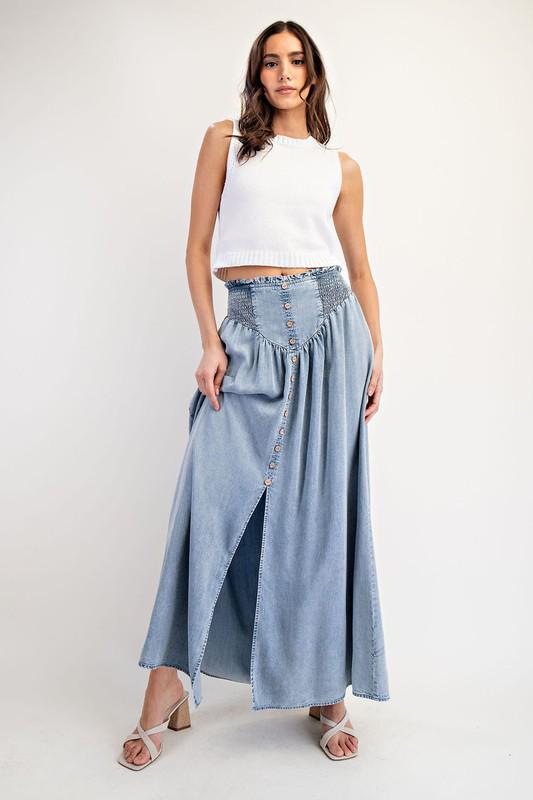 Denim front slit maxi skirt (Preorder)