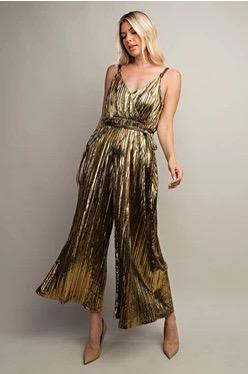 Pleated metallic gold jumpsuit