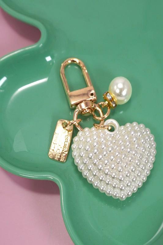 Pearl heart keychain bag charm