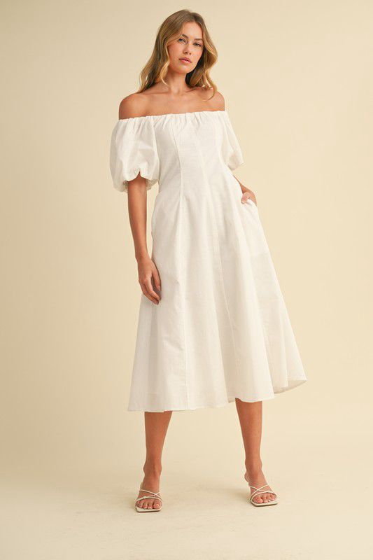 Off shoulder white midi dress (Preorder)