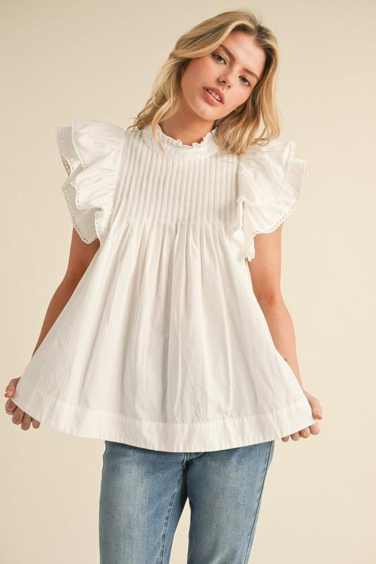 White ruffle pleated blouse (Preorder)