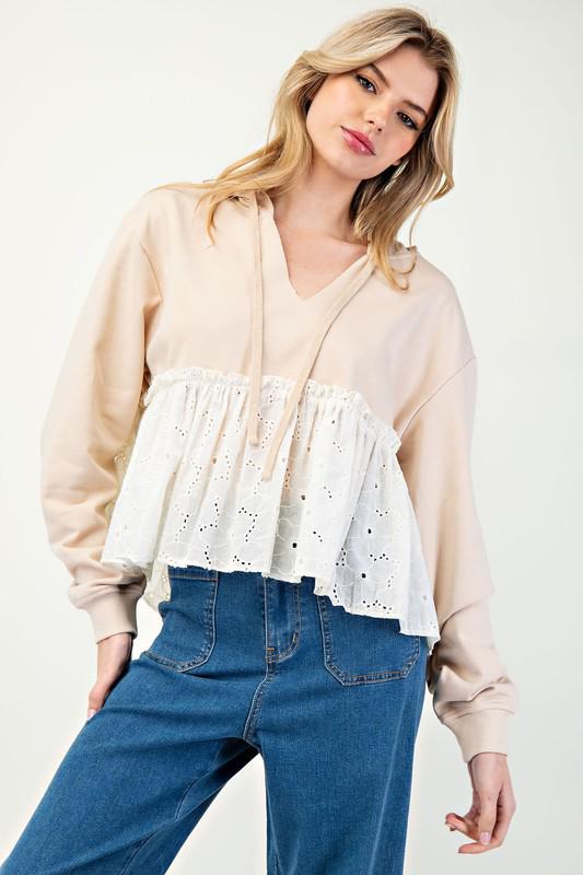 Lace long sleeve pullover top