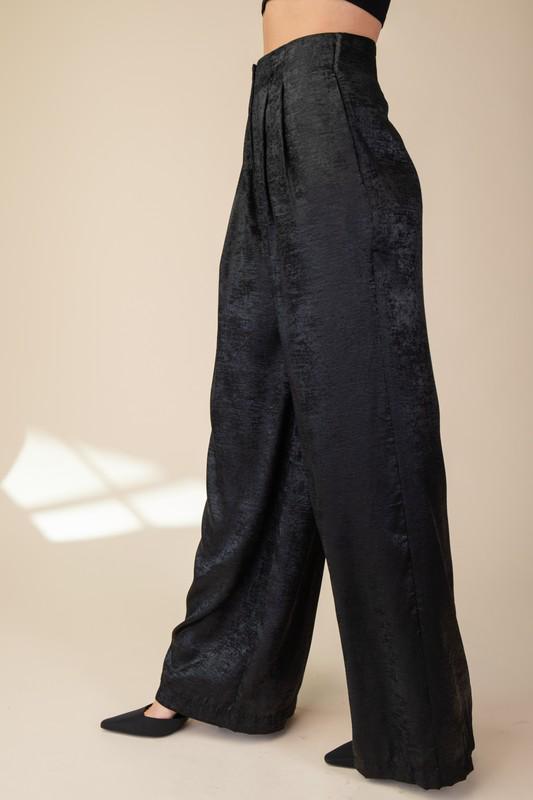 Black wide leg front pleats pants