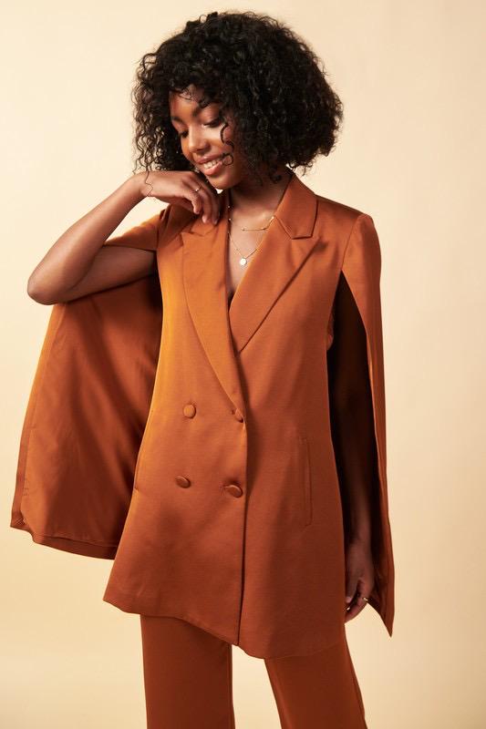 Toffee satin cape blazer