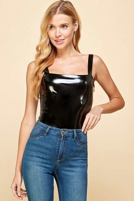 Faux leather bodysuit