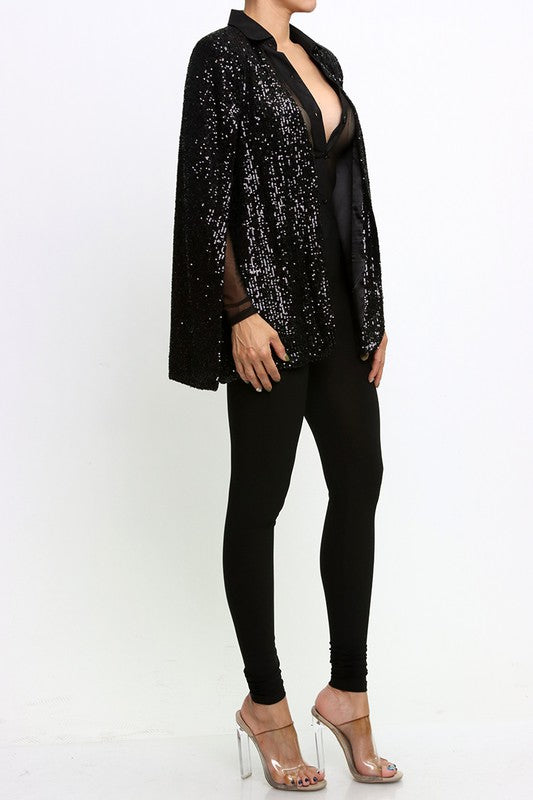 Cape jacket sequin black